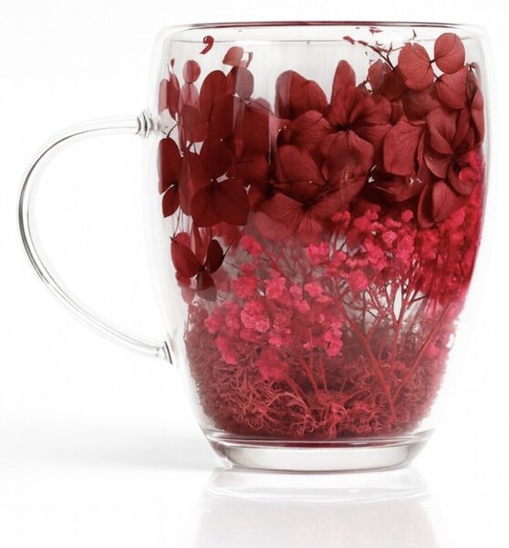 JAKS Dvoustěnná termo sklenice s květy uvnitř 300 ml Ruby