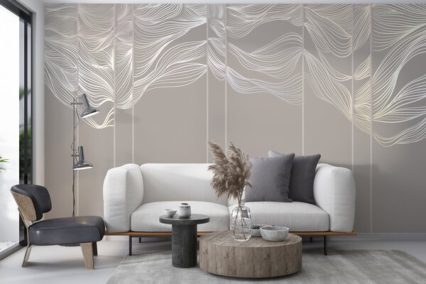 Fototapety Plynoucí bílé abstraktní vlny na světle hnědém pozadí, Fototapety designové, w08263 : uwalls.cz
