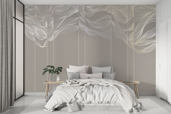 Fototapety Plynoucí bílé abstraktní vlny na světle hnědém pozadí, Fototapety designové, w08263 : uwalls.cz