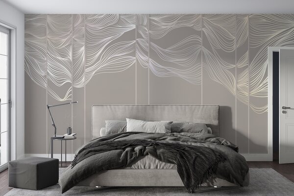 Fototapety Plynoucí bílé abstraktní vlny na světle hnědém pozadí, Fototapety designové, w08263 : uwalls.cz