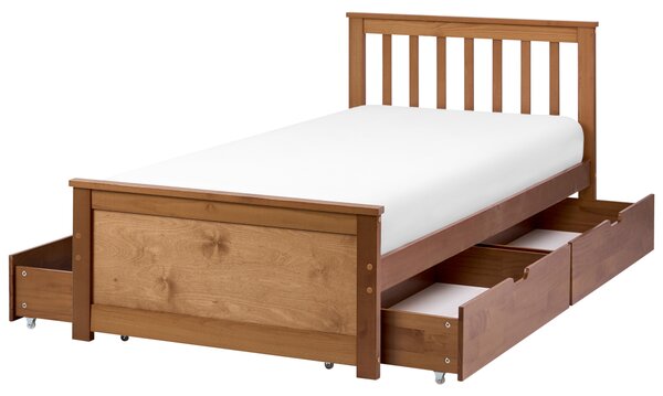 Postel se 4 zásuvkami Borovicové dřevo OLENDON 90 x 200 cm Hnědá
