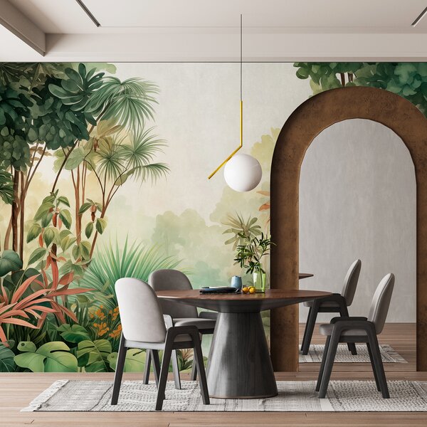 Fototapety Akvarel džungle les, palmy, jezero, zeleň, Fototapety les, Fototapety jungle, w01784 : uwalls.cz
