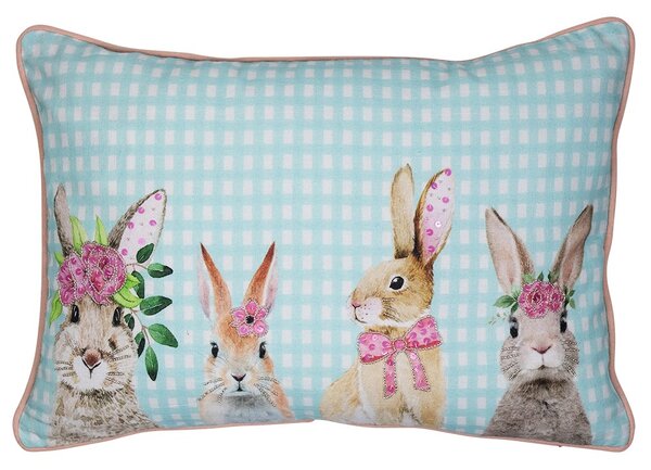 Modrý károvaný polštář s králíčky Rabbio - 45*15*35cm - Mars & More