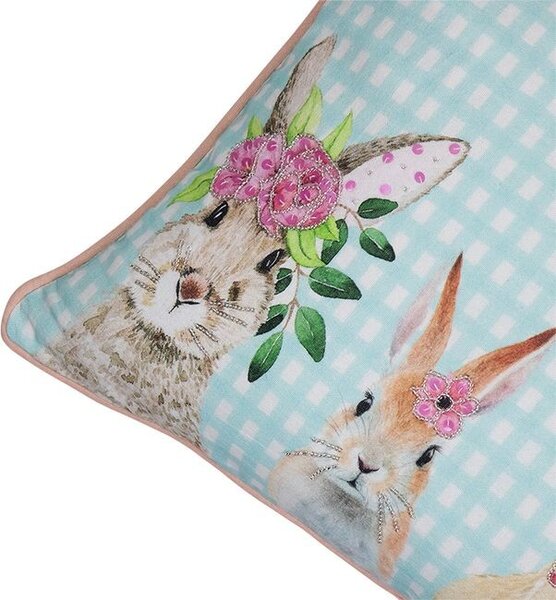 Modrý károvaný polštář s králíčky Rabbio - 45*15*35cm - Mars & More