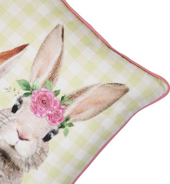 Zelený károvaný polštář s králíčky Rabbio - 45*15*45cm - Mars & More