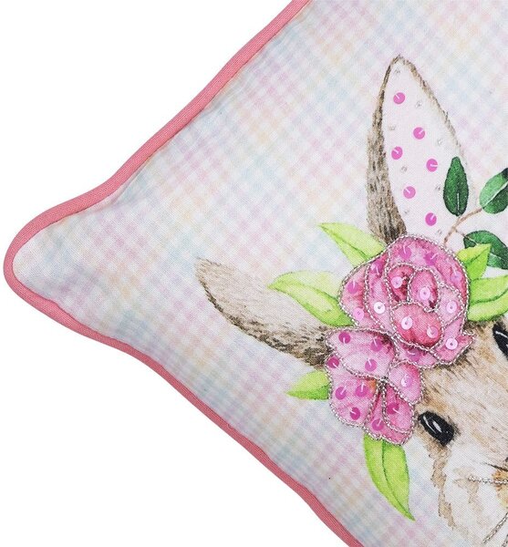 Růžový károvaný polštář s králíčky Rabbio - 45*15*35cm - Mars & More