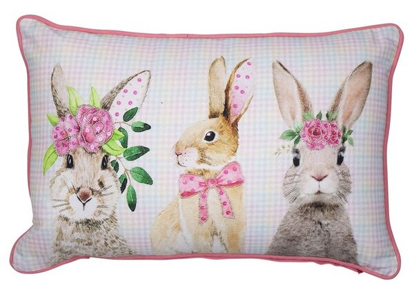 Růžový károvaný polštář s králíčky Rabbio - 45*15*35cm - Mars & More