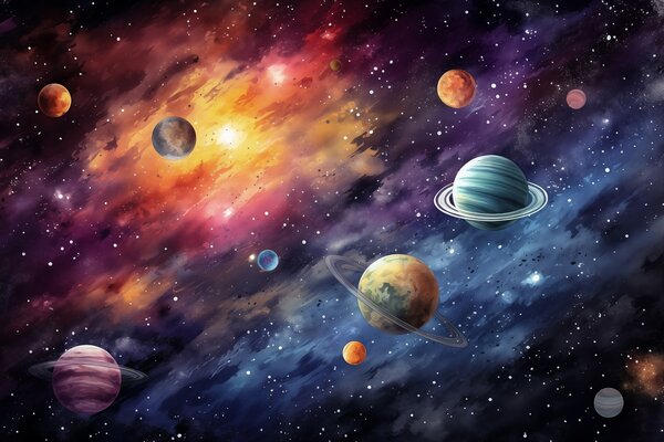 Fototapeta Planety na obloze s planetami, Vesmírné fototapety, Populární fototapety, w01798 - Tapeko.co.cz