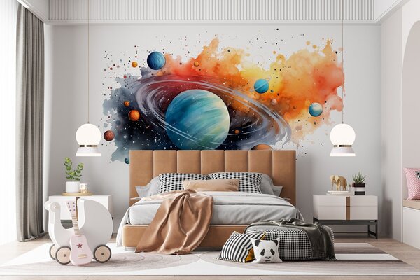 Fototapeta Akvarel planet a hvězd, Vesmírné fototapety, Populární fototapety, w01804 - Tapeko.co.cz