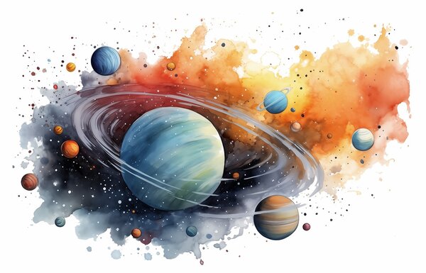 Fototapeta Akvarel planet a hvězd, Vesmírné fototapety, Populární fototapety, w01804 - Tapeko.co.cz