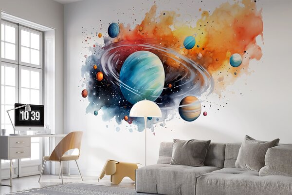 Fototapeta Akvarel planet a hvězd, Vesmírné fototapety, Populární fototapety, w01804 - Tapeko.co.cz