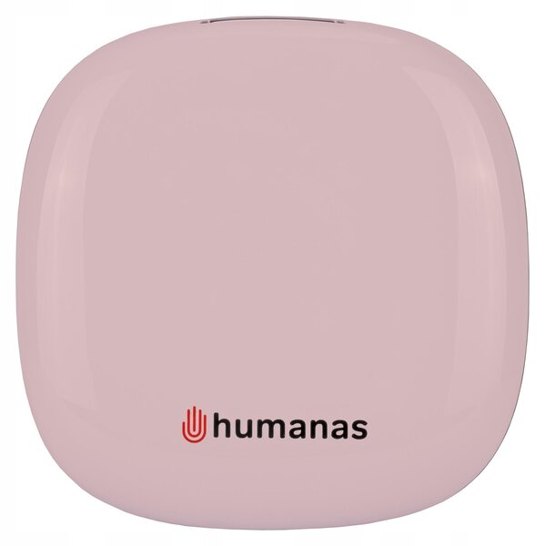 Kosmetické zrcadlo Humanas HS-PM01 s LED osvětlením, barva růžová, rozměry 99 x 99 x 23 mm, dotykové ovládání, USB-C