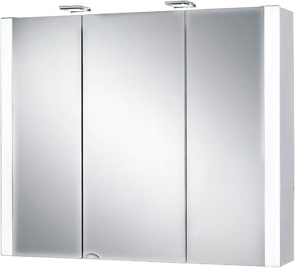 Zrcadlová skříňka Jarvis, šířka 80 cm, koupelnová skříňka z MDF, s LED osvětlením a zásuvkou | Bílá barva
