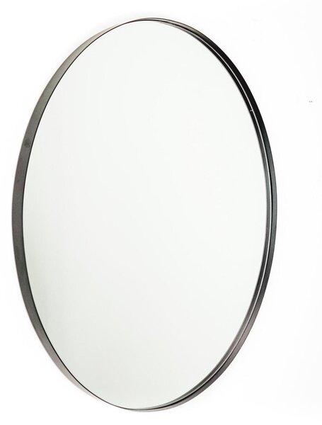 Zrcadlo na zeď, kulaté, průměr 80 cm – kovový rám, černá barva