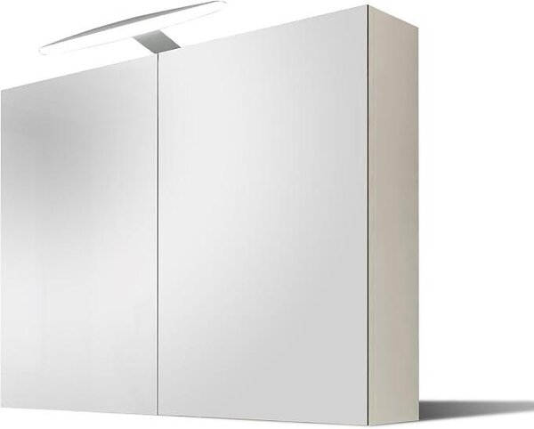 Zrcadlová skříňka do koupelny s osvětlením zrcadla, koupelnové světlo (70 x 60 x 17 cm) | Alpská bílá | Koupelnová skříňka | Osvětlená skříňka do koupelny | Úložný prostor a zásuvka v bílé barvě