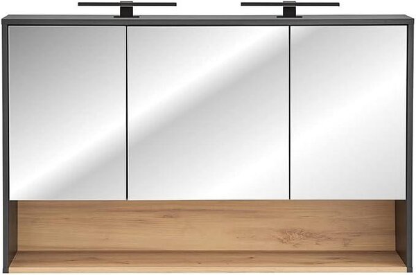 Zrcadlová skříňka "Bad Spiegelschrank" o rozměrech 120 cm, včetně LED osvětlení, v barvě antracit s dekorativním vzorem "Artisan Eiche Nb.", rozměry: cca 120/80/25 cm