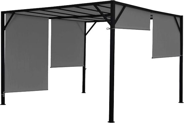 Pergola Baia | Výška x Šířka x Hloubka: 212 x 300 x 400 cm | Zahrada, altán, stříška na terasu | Robustní ocelová konstrukce (6 cm) + posuvná střecha, barva: šedá