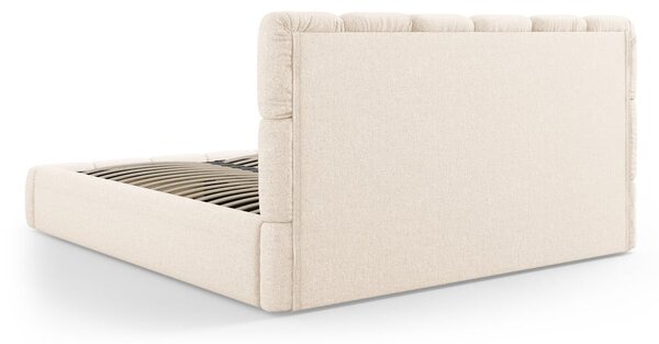 Krémová čalouněná dvoulůžková postel s úložným prostorem s roštem 160x200 cm Bellis – Micadoni Home