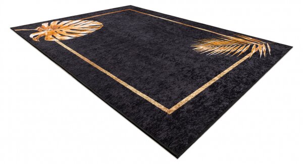 Makro Abra Kusový koberec pratelný MIRO 51518.805 Listí pogumovaný černý zlatý Rozměr: 160x220 cm