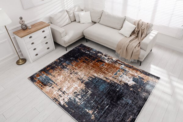 Makro Abra Kusový koberec pratelný MIRO 51454.802 Abstraktní protiskluzový modrý béžový Rozměr: 80x150 cm
