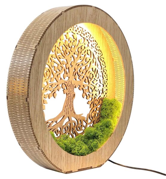 Stolní lampa Strom života s mechem | ZIVENA: HDF - Ořech 20 cm 4785-115180 LED0610-20-WALNUT