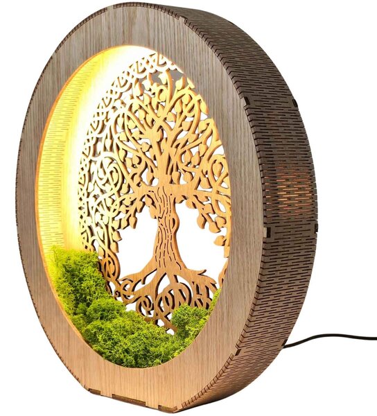 Stolní lampa Strom života s mechem | ZIVENA: HDF - Ořech 20 cm 4785-115180 LED0610-20-WALNUT