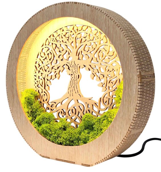 Stolní lampa Strom života s mechem | ZIVENA: HDF - Ořech 20 cm 4785-115180 LED0610-20-WALNUT