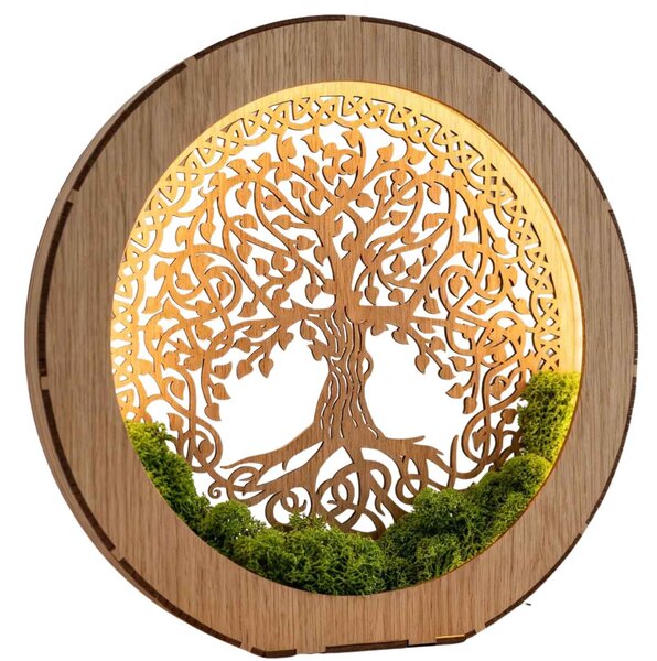 Stolní lampa Strom života s mechem | ZIVENA: HDF - Ořech 20 cm 4785-115180 LED0610-20-WALNUT