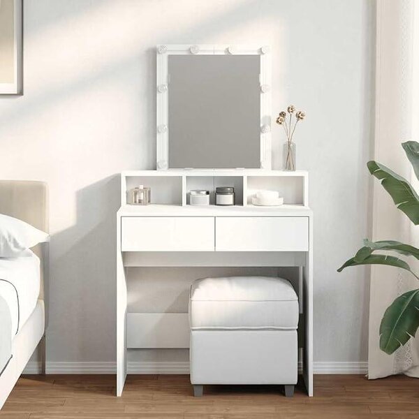 Kosmetický stolek s LED osvětlením, bílý, 80x41x144,5 cm. Moderní toaletní stolek do ložnice