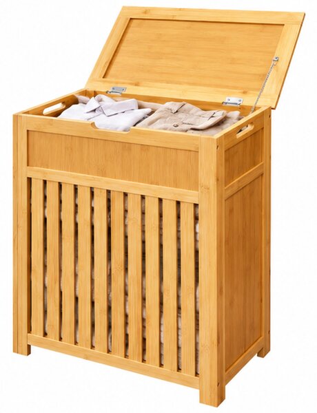 Koš na prádlo, s víkem, 80 l, bambus/dřevo, 63x51x28 cm, přírodní, Dekorino KP20260010