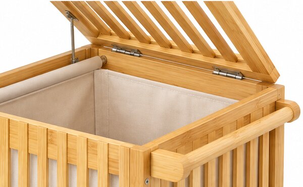 Koš na prádlo, 2x80 l, kolečka, bambus/látka, 71x43x43 cm, přírodní/krémová, Dekorino KP20260008
