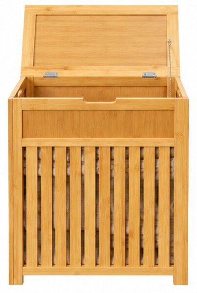 Koš na prádlo, s víkem, 80 l, bambus/dřevo, 63x51x28 cm, přírodní, Dekorino KP20260010