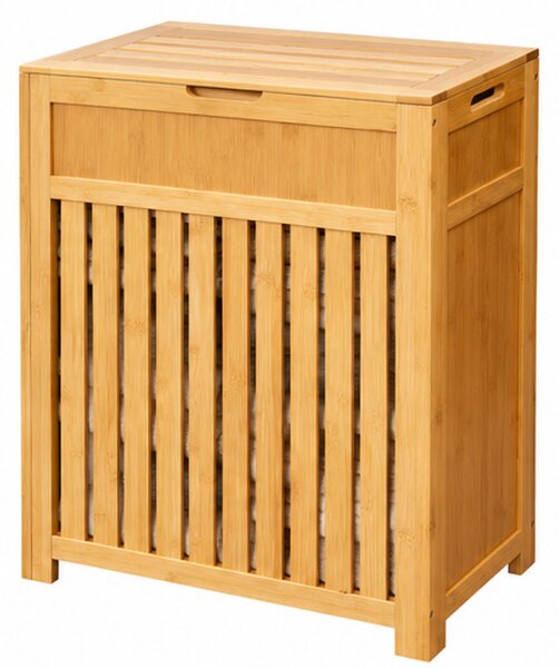 Koš na prádlo, s víkem, 80 l, bambus/dřevo, 63x51x28 cm, přírodní, Dekorino KP20260010