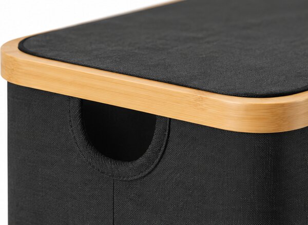 Koš na prádlo, objem 180+ l, s víkem, 3 odnímatelné tašky, látka/bambus, 75x58x40 cm, černá/přírodní, Dekorino KP20260004