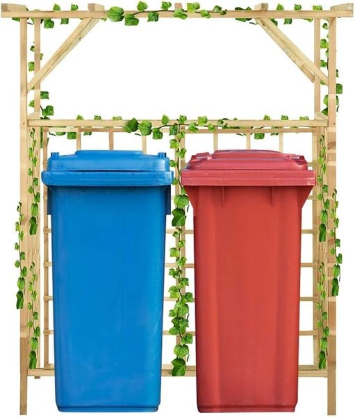 Pergola pro dvě kontejnery na odpad, vyrobená z borovicového dřeva, impregnovaná, vhodná do zahrady, na terasu nebo venkovní prostor