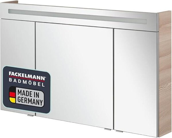 B.CLEVER Zrcadlová skříňka – 120 x 70,5 x 15,5 – Moderní koupelnová skříňka v světlém hnědém provedení s LED osvětlením a funkcí jemného zavírání, vyrobeno v Německu