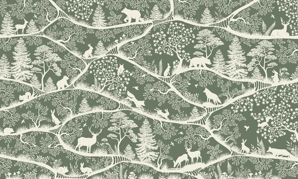 FUGU Dětská tapeta Severská příroda zeleno bílá – Nordic Nature Green White Materiál: Digitální eko vlies - klasická tapeta nesamolepicí