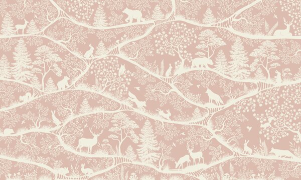 FUGU Dětská tapeta Severská příroda růžovo bílá – Nordic Nature Pink White Materiál: Digitální eko vlies - klasická tapeta nesamolepicí
