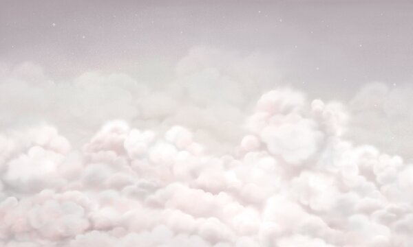 FUGU Dětská tapeta Jemné mraky růžová – Calming Clouds Pink Materiál: Digitální eko vlies - klasická tapeta nesamolepicí