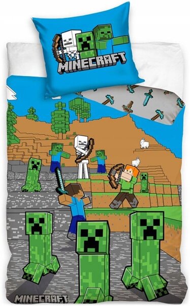 Bavlněné ložní povlečení Minecraft - motiv Time to Mine - 100% bavlna - 70 x 90 cm + 140 x 200 cm