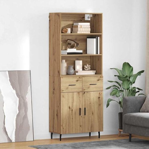 Vysoká komoda s zásuvkami, Imitace "Artisan Oak", rozměry 69,5 x 34 x 180 cm. Komoda do obývacího pokoje, komoda s zásuvkami, nábytková skříň, skříň do předsíně, úložný prostor