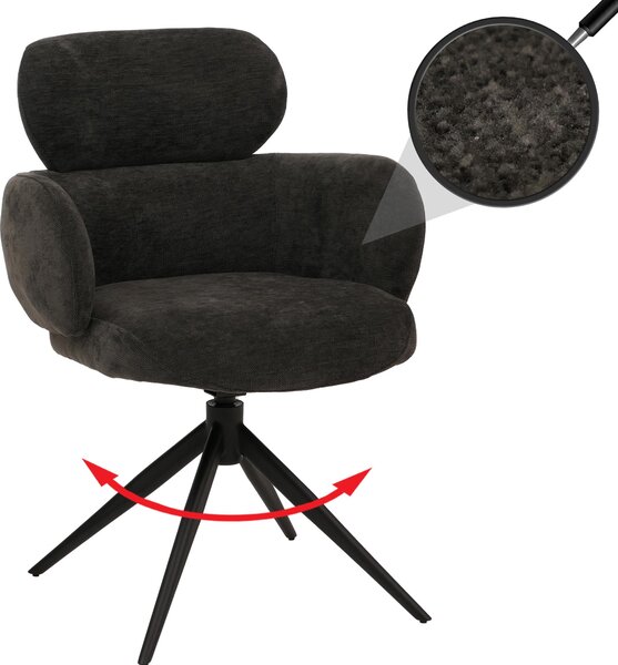 Jídelní židle HWC-O77, kuchyňská židle, čalouněná židle, otočná s automatickým návratem, potahová látka (310 g/m²) – mikrovlákno, barva: antracit