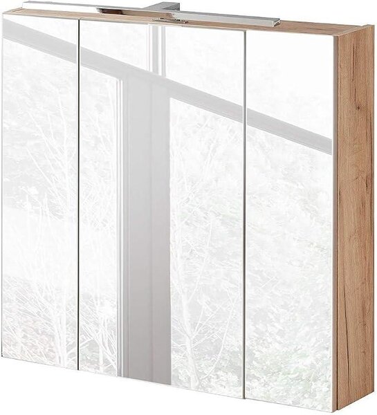 Zrcadlová skříňka do koupelny, šířka 80 cm, s LED osvětlením, Imitace "Wotaneiche" (imitace dubu), rozměry: 80/75-80/16 cm