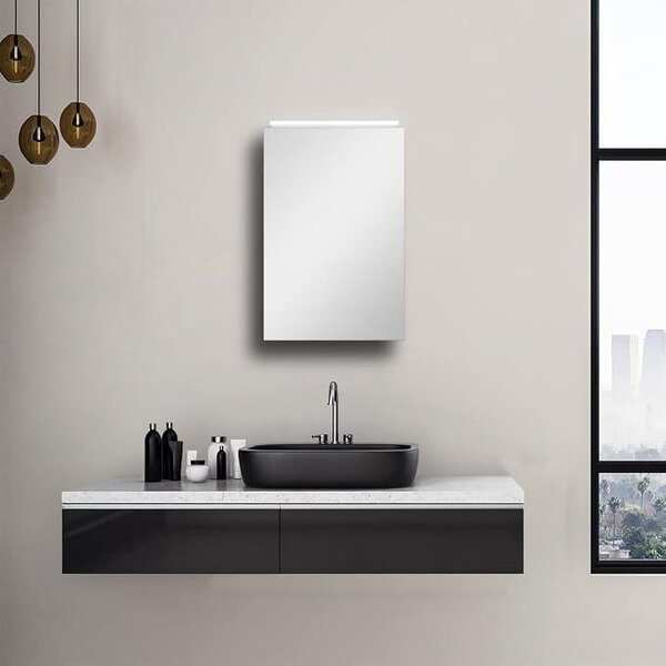 Zrcadlová skříňka Mirage, 40 x 60 cm – koupelnová skříňka se zrcadlem a LED osvětlením – kvalitní hliníková konstrukce – koupelnová skříňka se zrcadlem s neutrálním bílým světlem