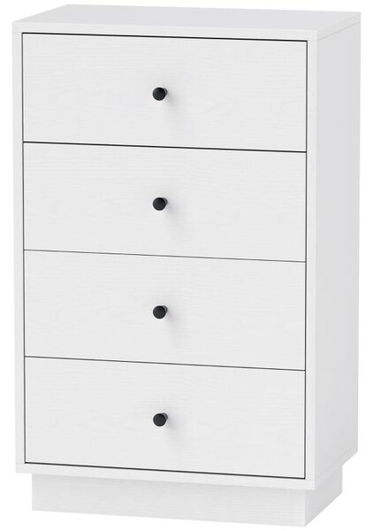 Komoda Moonbite s 4 zásuvkami, kompaktní komoda o rozměrech 47 × 29 cm s ochranou proti převrácení, úložný nábytek do předsíně a domácí kanceláře, vyrobená z dřevotřísky, bílá barva