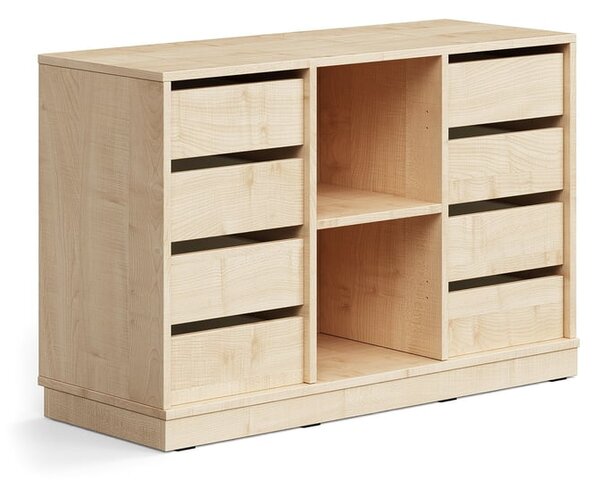 AJ Produkty Skříňka CASPER, 8 zásuvek, 2 přihrádky, sokl, bříza