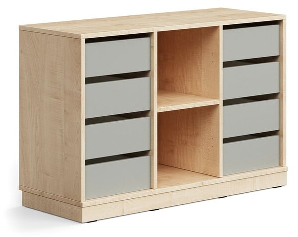 AJ Produkty Skříňka CASPER, 8 zásuvek, 2 přihrádky, sokl, bříza/šedá
