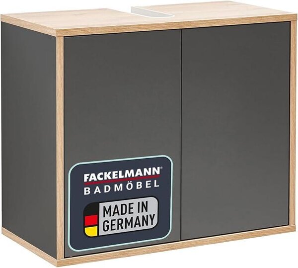 Umývadlová skříňka Finn v barvách antracit a AST-dub – šířka 60 cm, ideální pro malé koupelny a toalety, s technologií otevírání stisknutím, vyrobeno v Německu