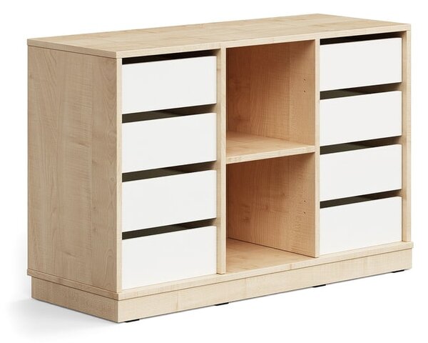 AJ Produkty Skříňka CASPER, 8 zásuvek, 2 přihrádky, sokl, bříza/bílá