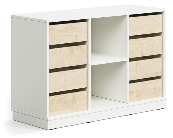 AJ Produkty Skříňka CASPER, 8 zásuvek, 2 přihrádky, sokl, bílá/bříza